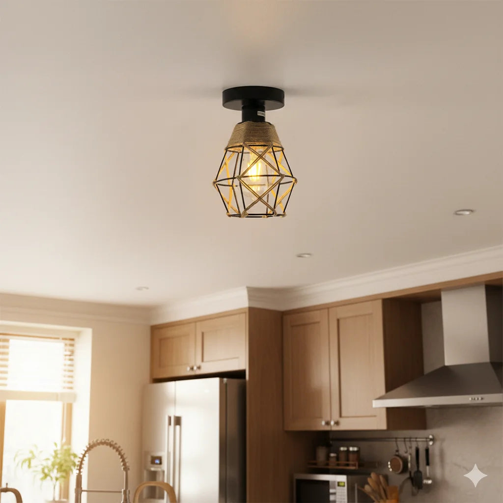 Ceiling Light E27 Iron Lamp Body Indoor Lighting Lights For Aisle Bedroom Vintage Ceiling Metal Cage Fixture Lights 110-240V Qme