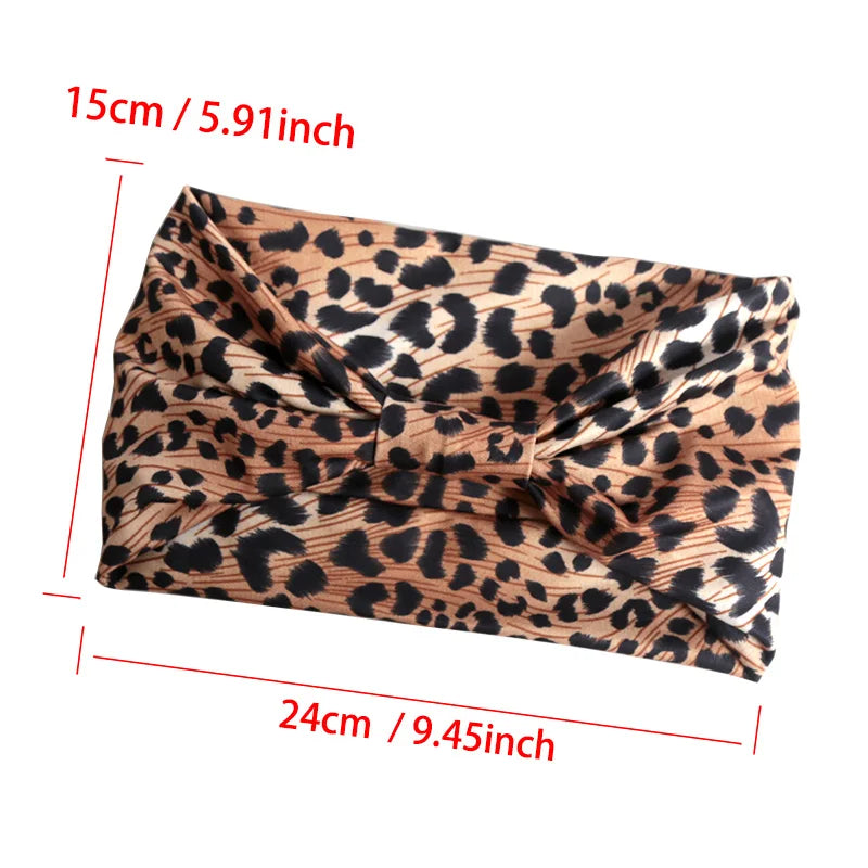 Women Wide Side Pilates Elastic Hair Bands Yoga Leopard Print Qme