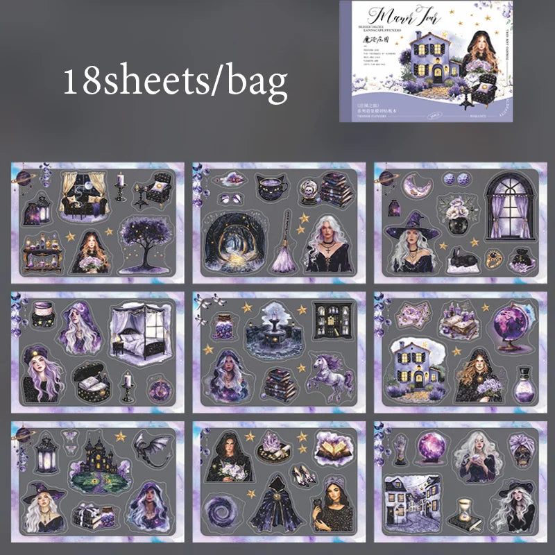 18 Sheets/Bag Manor Scenery Die-Cut Stickers Book for Scrapbook Journal DIY Planner Phone Case Notebook Decoration Craft Gift Qme 6