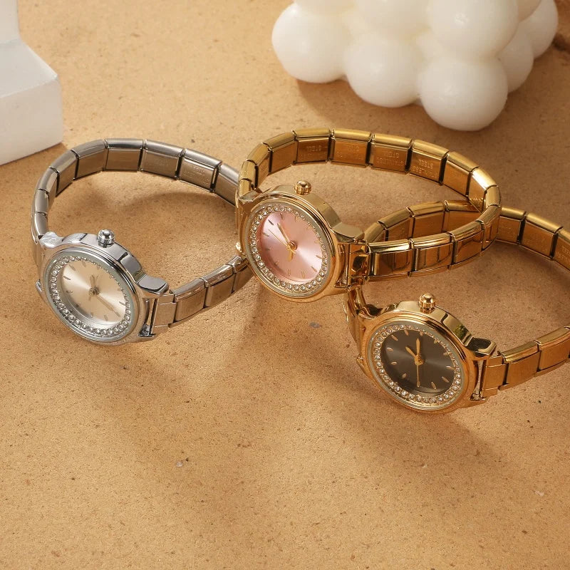 Fashion Italian Elastic Charm DIY 9mm Width Stainless Round Watch Women's Bracelet Bangle For Party Friend Birthday Jewelry Gift Qme