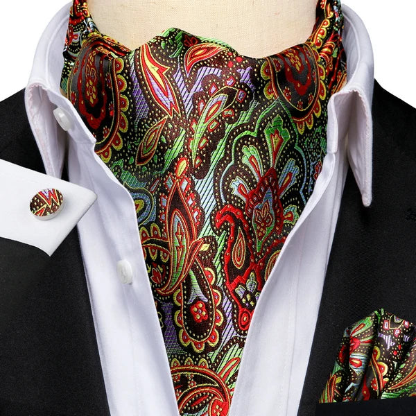 Men's Ascots Fashion Luxury Paisley Cravat Set with Cufflinks and Handkerchiefs for Daily Casual Outing Qme LDAS1077