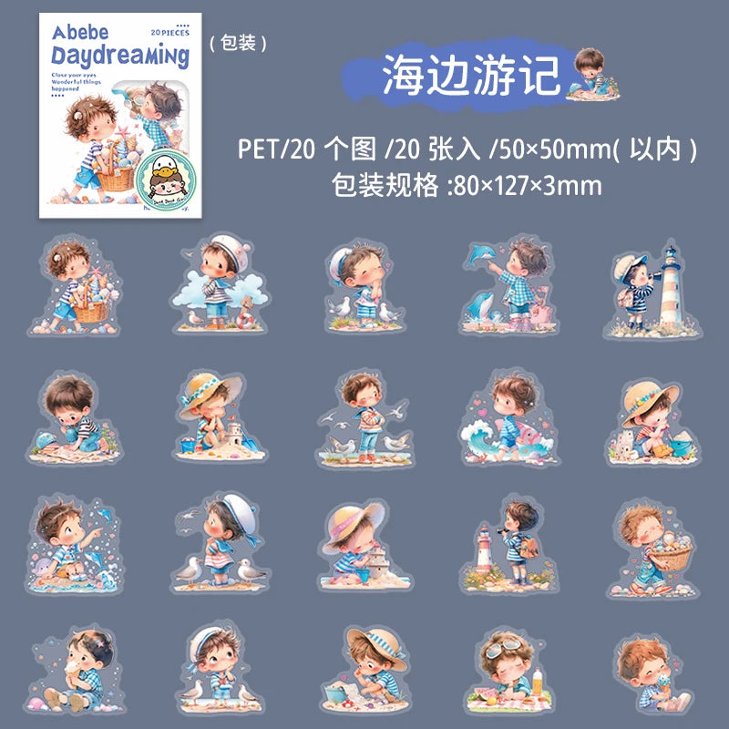20 Sheets Dreamy Aesthetic Cute Character Sticker Pack for Scrapbook Journal DIY Collage Photo Frame Decor Qme 5