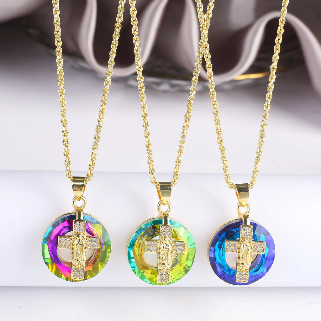 Top Quality Light Luxury Donut Crystal Zirconia Cross Pendant Necklace Personalized For Woman Girl Holiday Wedding Jewelry Gift Qme