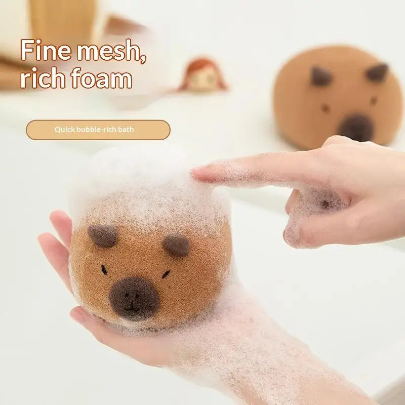 Capybara Shaped Kids Bath Sponge Ball Soft Foaming Back Scrubber Qme