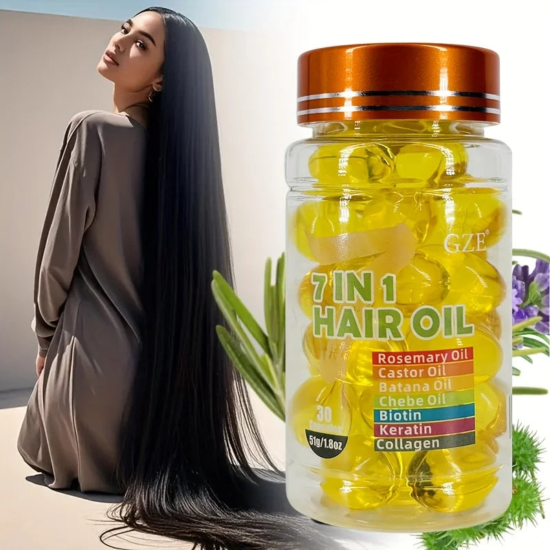 GZE 7-IN-1 Hair Oil Enriched With Rosemary Oil Castor Oil Batana Oil Chebe Oil Biotin Keratin Collagen Hydrating Smoothing Qme