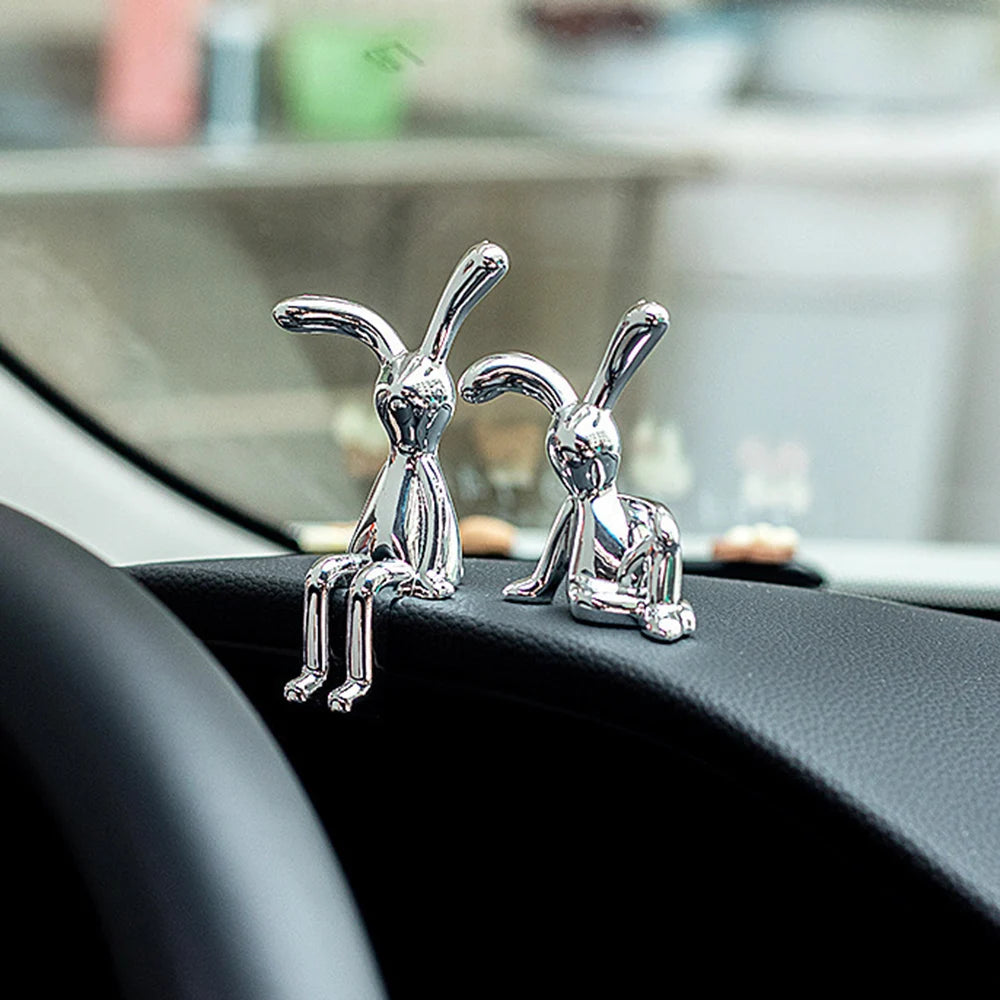 2PC Long-Eared Rabbit Double Statue Cartoon Decoration Accessories Living Room Bedroom Car Decoration Desktop Decorative Ornamet Qme