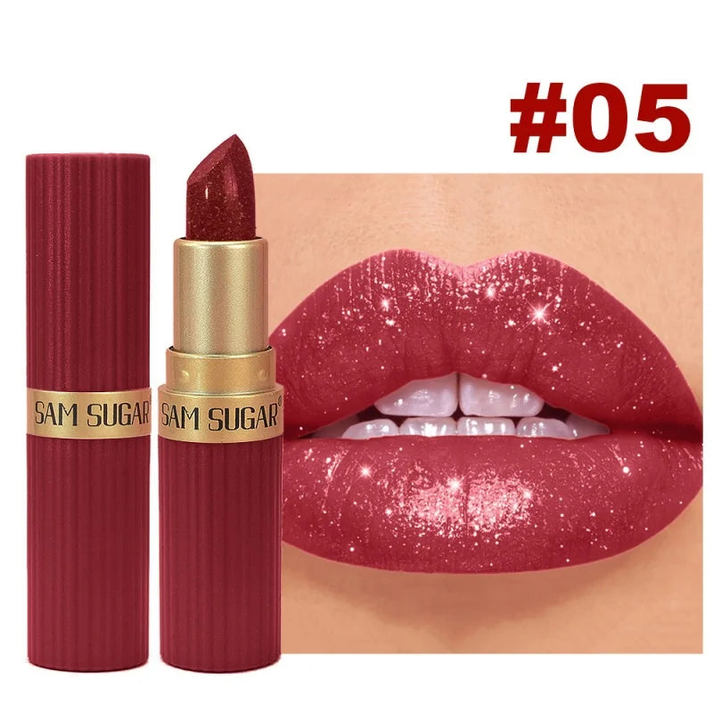Diamond Pearlescent Lipstick Glitter Shiny Metallic Lipstick Lip Tint Long Lasting Nude Shimmer Shiny Lip Gloss Makeup Qme 1pcs 05 3.5g Full Size