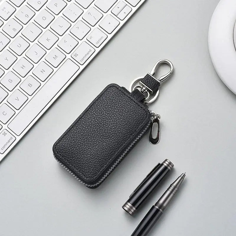 High-end Leather Key Case Unisex Zipper Lock Pouch Perfect Car Home Qme black
