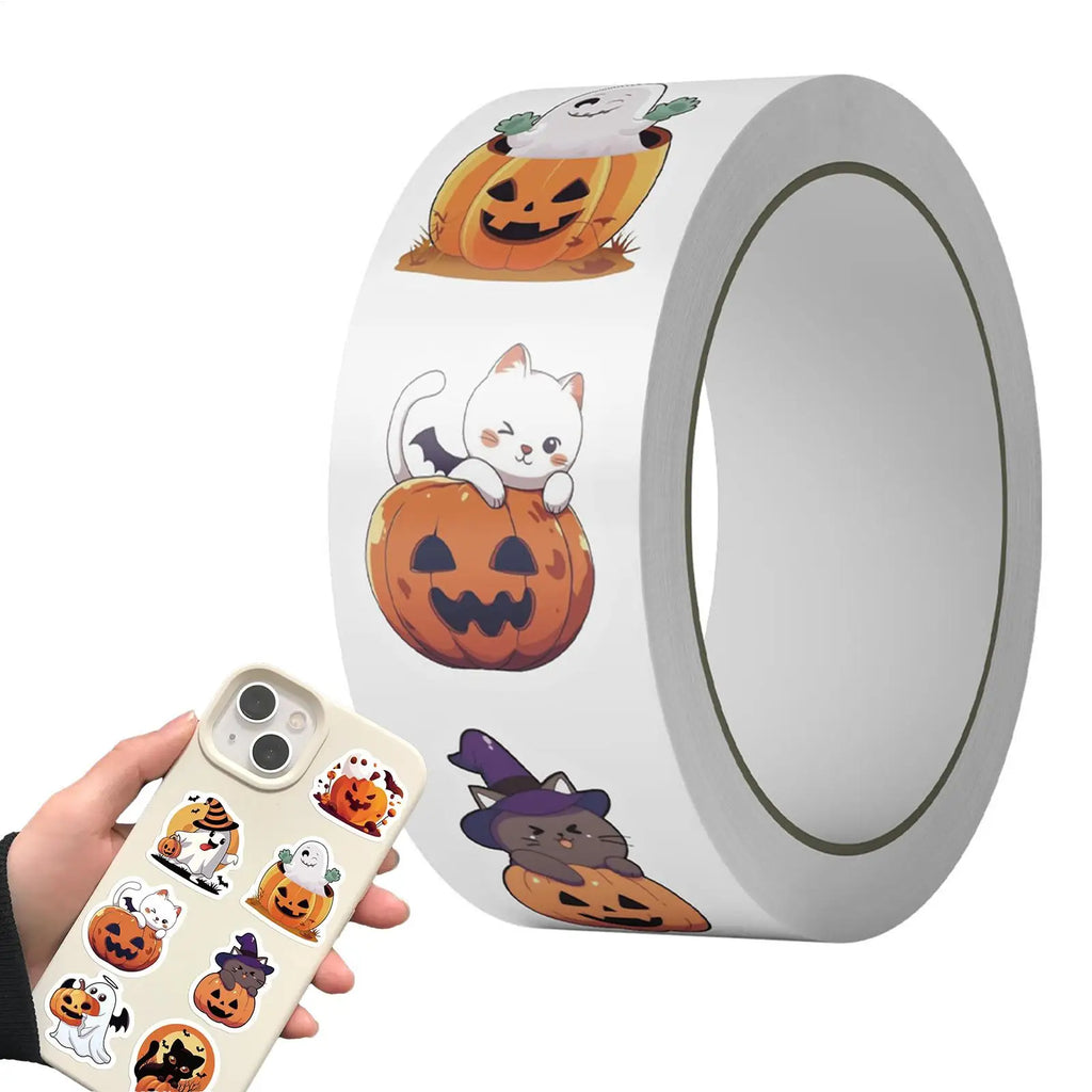 Halloween Stickers 500 Pumpkin Face Shape Decals Roll Sealing Qme