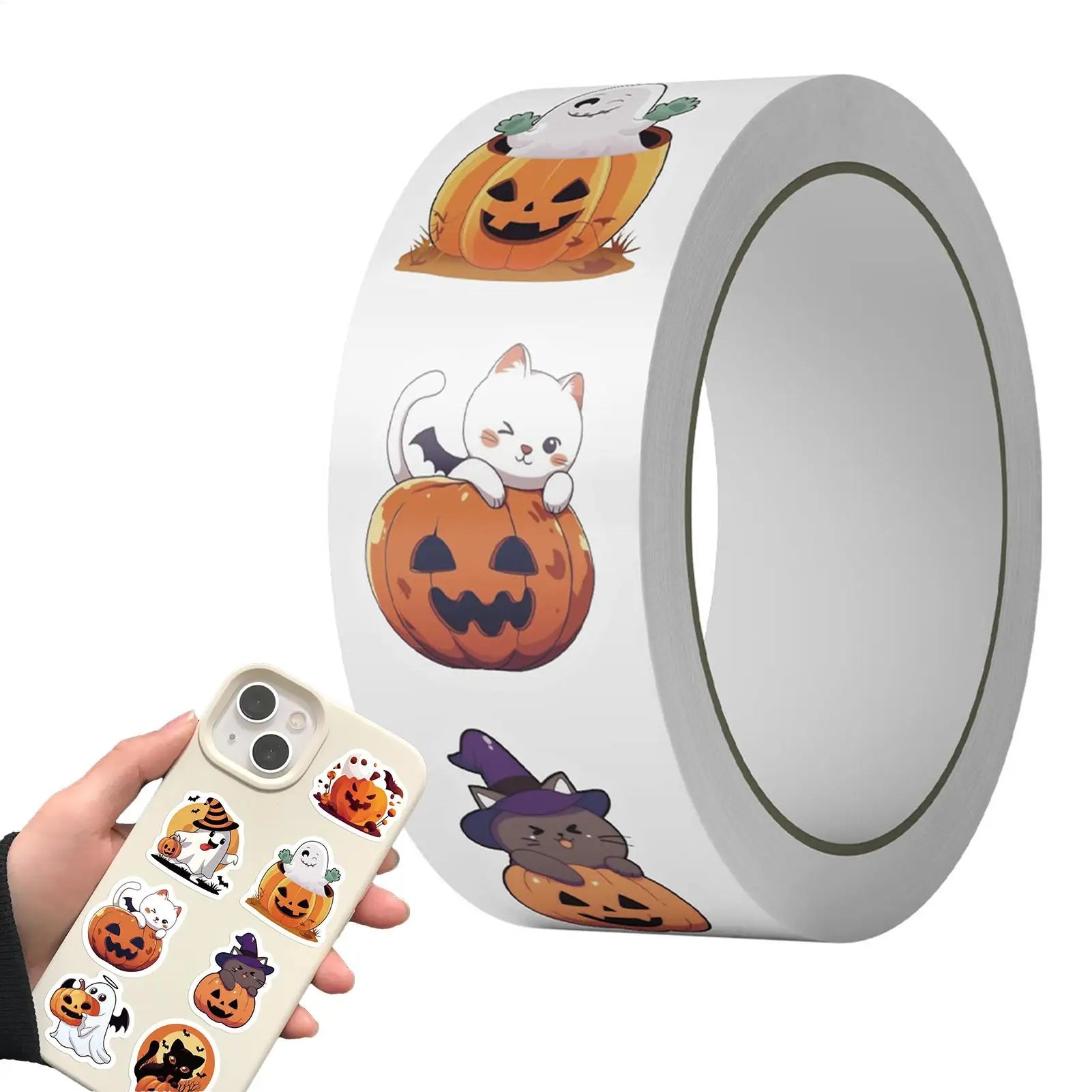 Halloween Stickers 500 Pumpkin Face Shape Decals Roll Sealing Qme
