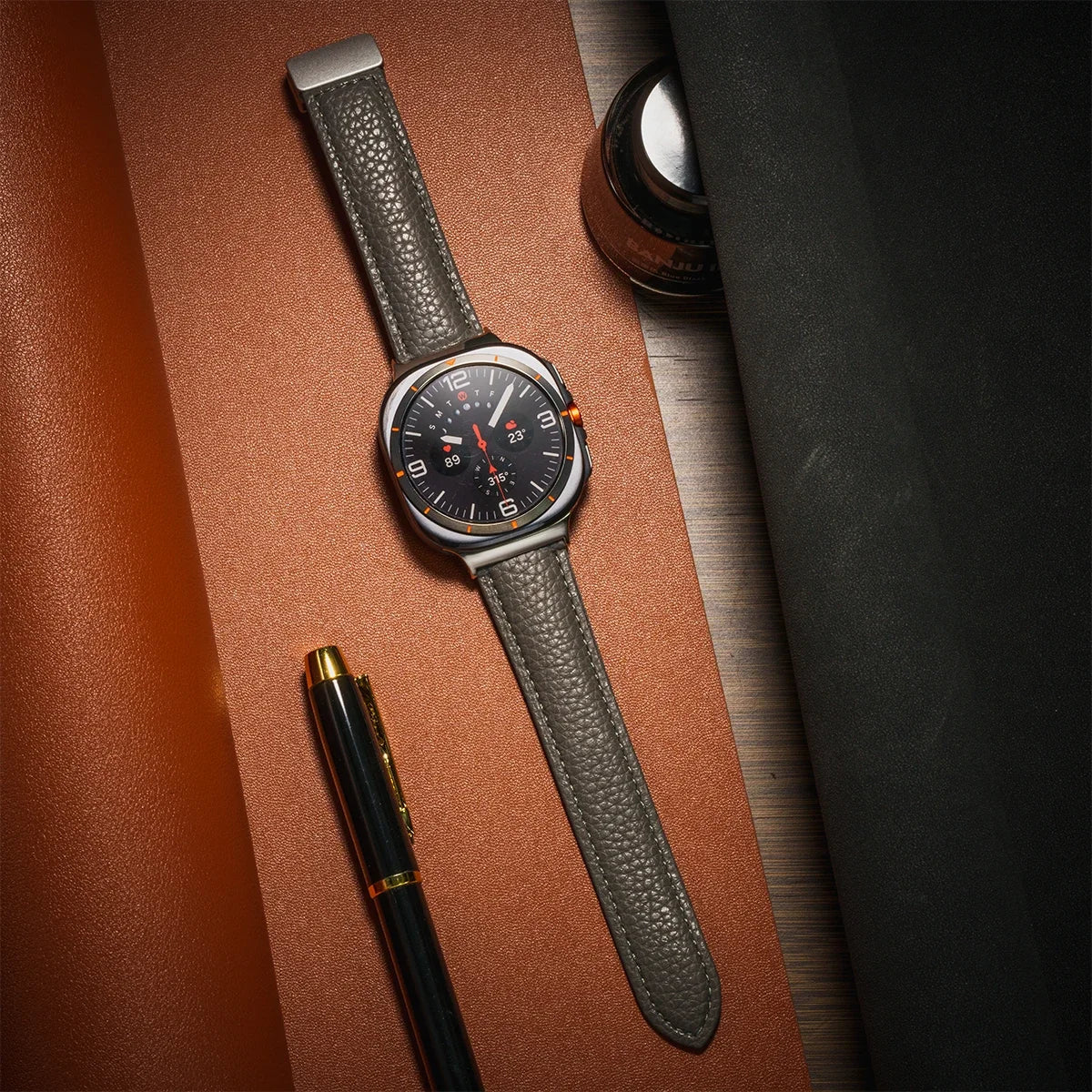 Leather Strap For Samsung Galaxy Watch Ultra 47mm Comfortable Magnetic Bracelet Wristband Galaxy Watch 7 Ultra Belt Accessories Qme Grey-S Galaxy Watch Ultra