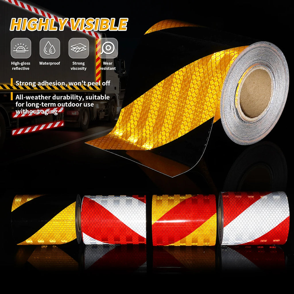 High Visibility Twill Reflective Tapes PET Material 10cmX1/3/5/10M Safety Warning Tapes Waterproof Self-adhesive For Cars DIY Qme