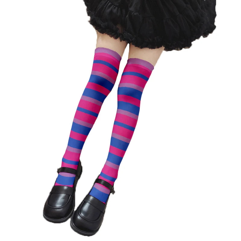 Fun Rainbow Striped Stockings Women's Sexy Fashion Multicolor Thigh Qme style17 One Size
