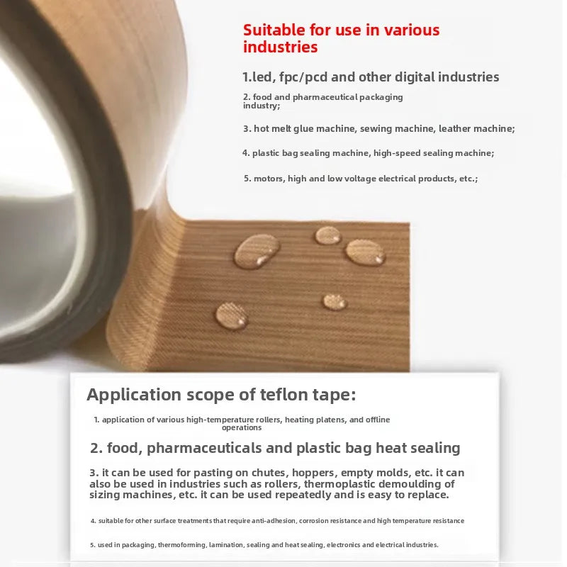 Tape Adhesive Cloth Width 10~50mm Thickness 0.13mm 0.18mm Insulated Vacuum High Temperature Resistant Sealing PTFE Tapes Qme