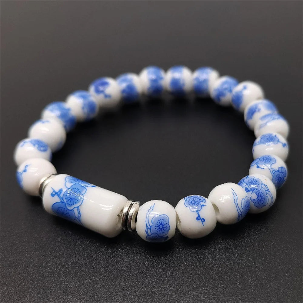 b21 Blue and White Porcelain Stretch Bead Bracelet for 8MM Ceramic Sunflower Plum Blossom Bead Bracelet Collect Jewelry Gifts Qme 4 18cm
