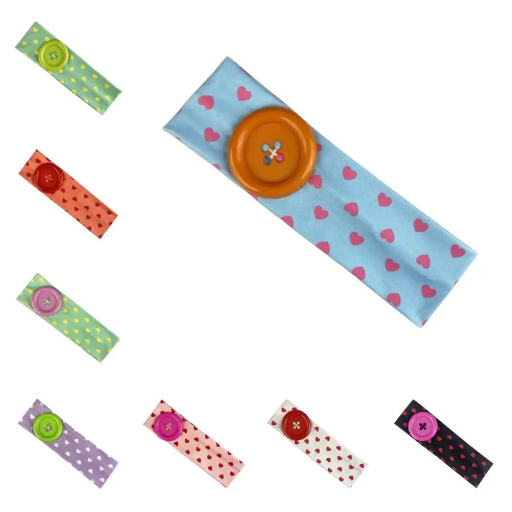 Love Heart Polka Dot Button Headband Elastic Adjustable Yoga Hair Qme