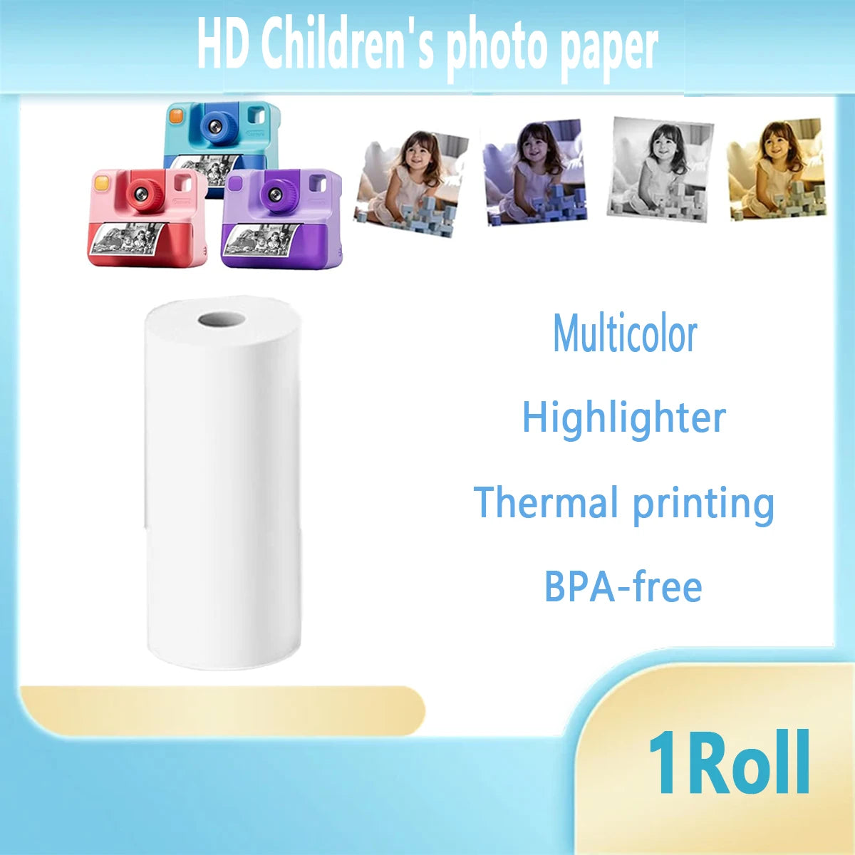 Kids Camera Paper Roll, Kids Instant Refill Paper, 4 Color Portable Thermal Printing Camera Photo Paper Rolls 57*25mm Qme M-WHITE57-25-1