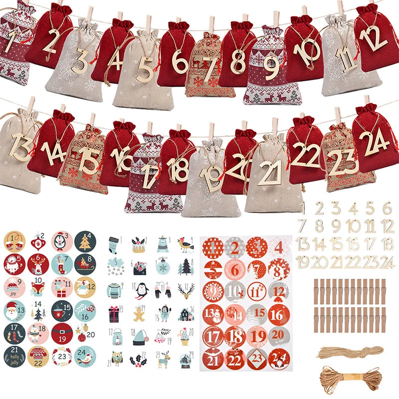 Christmas Advent Calendar Bags 24 Days Countdown Calendar Bags Drawstring Gift Bags For Adults And Kids DIY Candy Bags Qme 1 Multicolor
