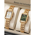 Women Gold Square Watch, Vintage Octagonal Case White/Green Dial Stainless Steel Band Quartz Wristwatch Qme Gold No