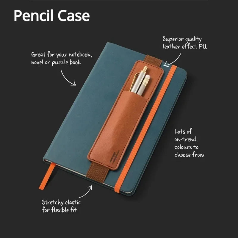 Pu Leather Pen Bag Elastic Buckle Book Notebook Fashion School Pen Case for Office Meeting Easy Carry Office Student Stationery Qme