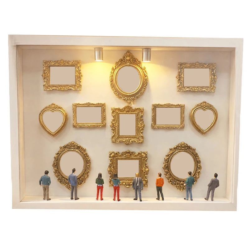 DIY Mini Museum Silhouette Box, Family Memory Photo Display Case Frame Silhouette Box With Light, Mini Frames & Figurines Qme C