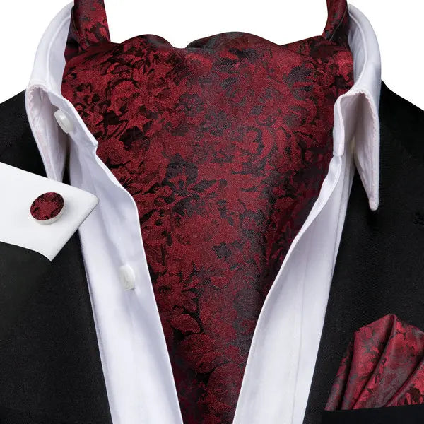 Men's Ascots Fashion Luxury Floral Cravat Cufflinks Handkerchiefs Qme LDAS1132