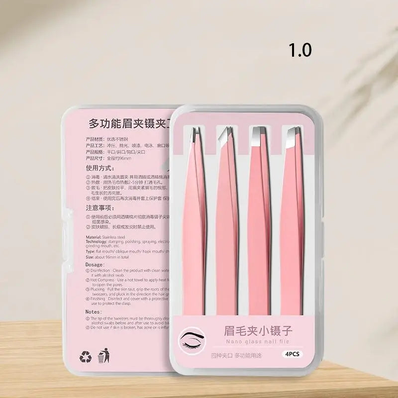 Durable Professional Stainless Steel Slanted Eyebrow Tweezers Qme 10 Pink