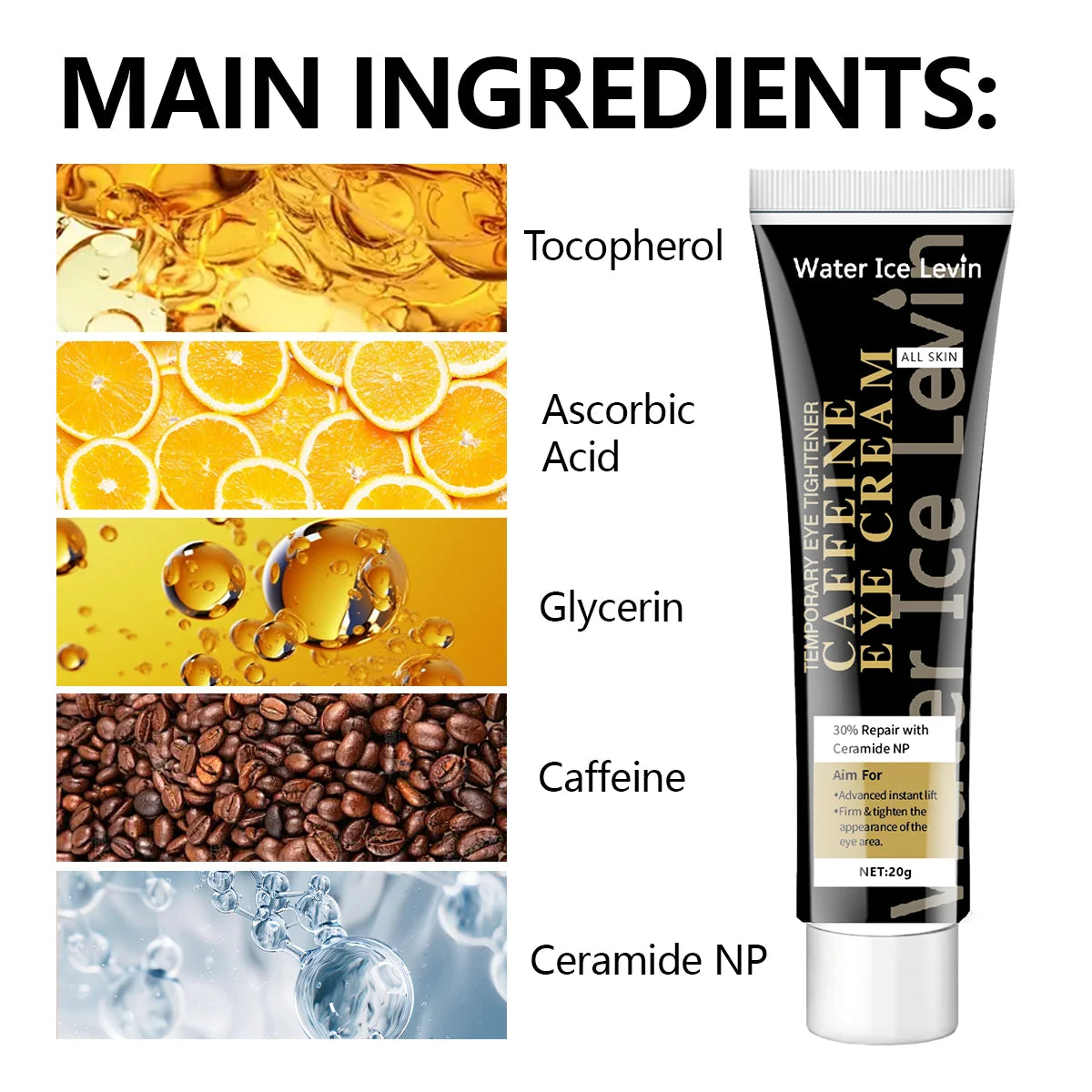 Caffeine Eye Cream to Lighten Dark Circles and Tighten Skin Instant Eye Repair Essence Eye Beauty Treatment Qme