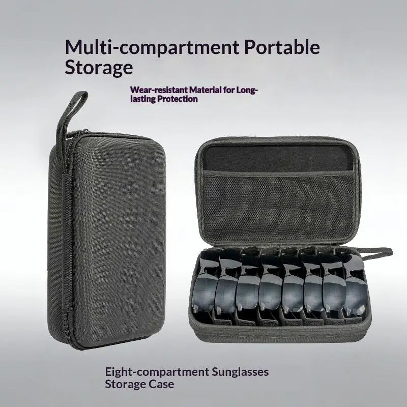 4/5/6/7/8 Compartments Adjustable Glasses Organizer Black Eyewear Case with Sturdy Dividers, Travel Sunglasses Storage Box Qme