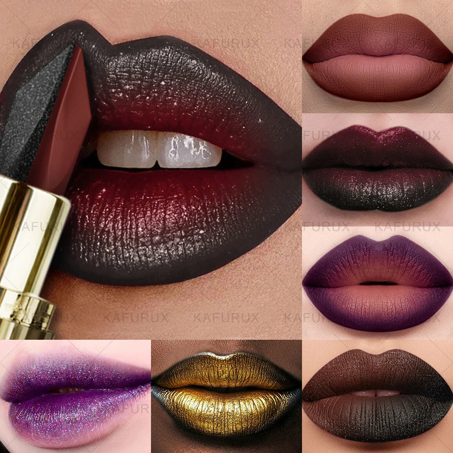 11 Two-tone Lipstick Purple Black Glitter Matte Lipsticks Makeup Easy Qme
