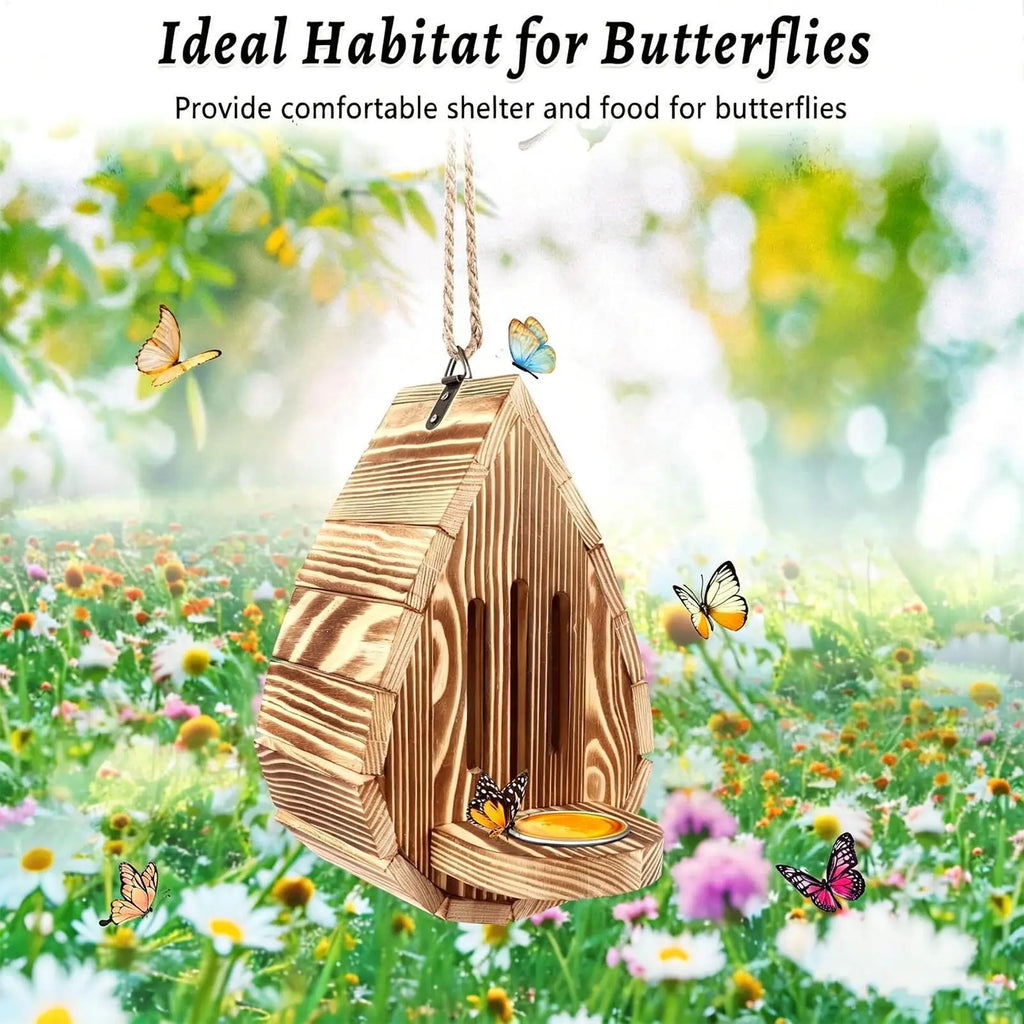 Butterfly House Outdoor Wooden Weather-resistant Hangable Garden Qme