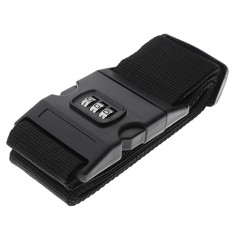 Nylon Luggage Strap Adjustable Travel Suitcase Buckle Baggage Belt Qme Black