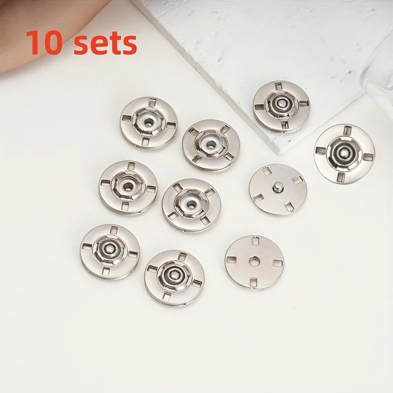 10 sets of four eye buckle bags -10mm/0.39-inch metal invisible buckles, suitable for outerwear/jacket/hand sewn accessories Qme 10 pairs silvery