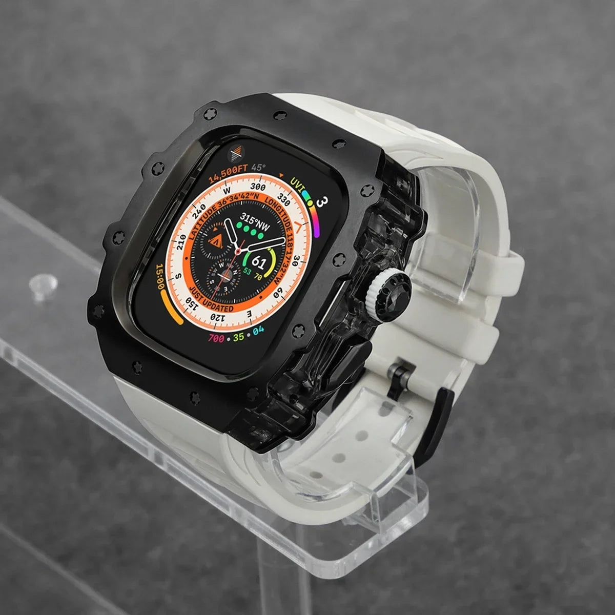Luxury Modification Kit For Apple Watch Ultra 2 49mm 45mm 44mm Stainless Steel Case For IWatch 9 8 7 6 Crystal Button Sport Band Qme White-B 49mm-For ultra 2 1