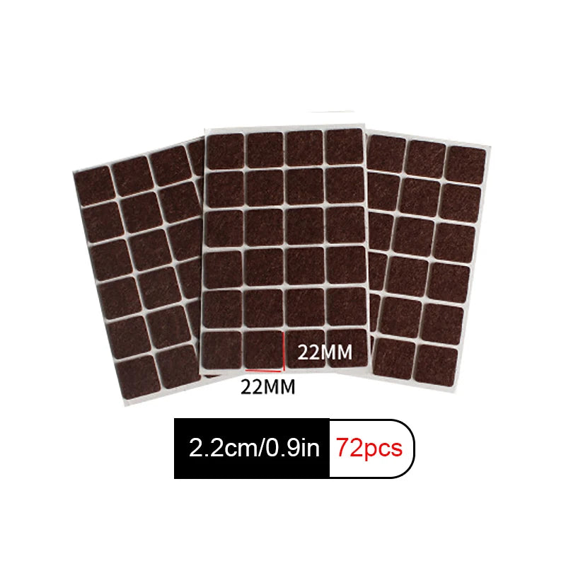 3-72PCS Felt Chair Leg Pads Round Square Floor Protector Self Adhesive Furniture Pads Mute Bumper Pad Home Furniture Feet Mat Qme F-72PCS Brown