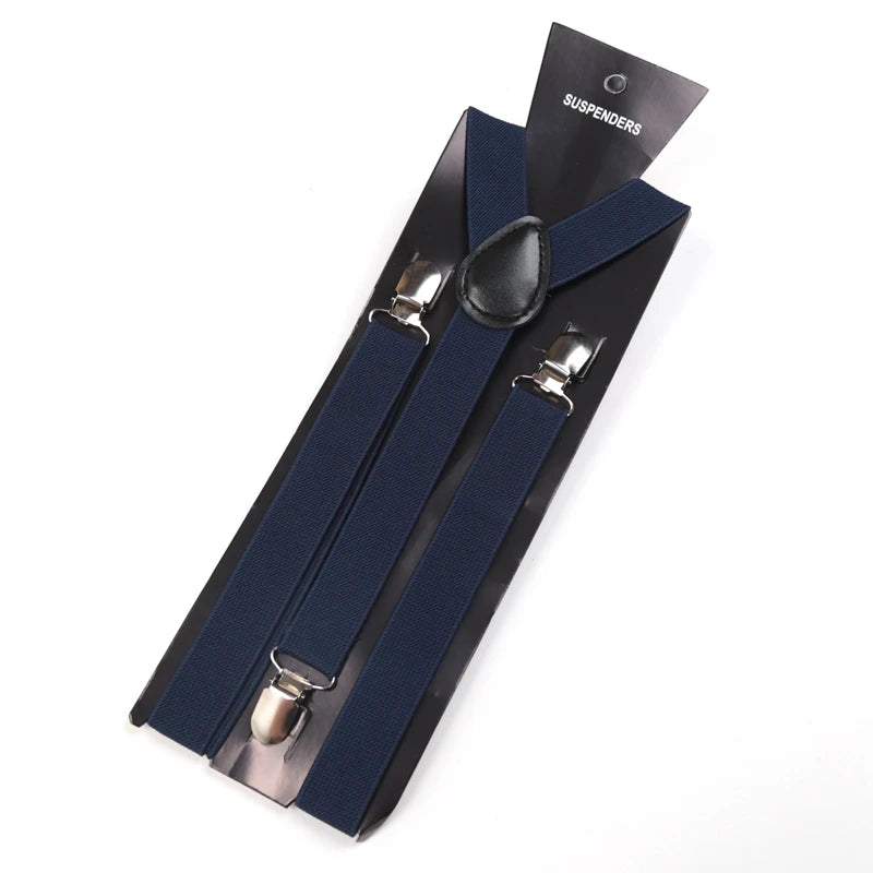 30 Colors Vintage Suspenders Men Women Adult Y Back Adjustable Straps Qme Navy Blue