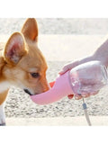 Leak-proof Portable Outdoor Plastic Pet Water Bottle Dogs Cup Attached Qme pink 350ml