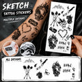 Ghoic Style Temporary Tattoos for Women and Men Sketch Skull Flower Design Body Decals Realistic Halloween Cosplay Fake Stickers Qme 1