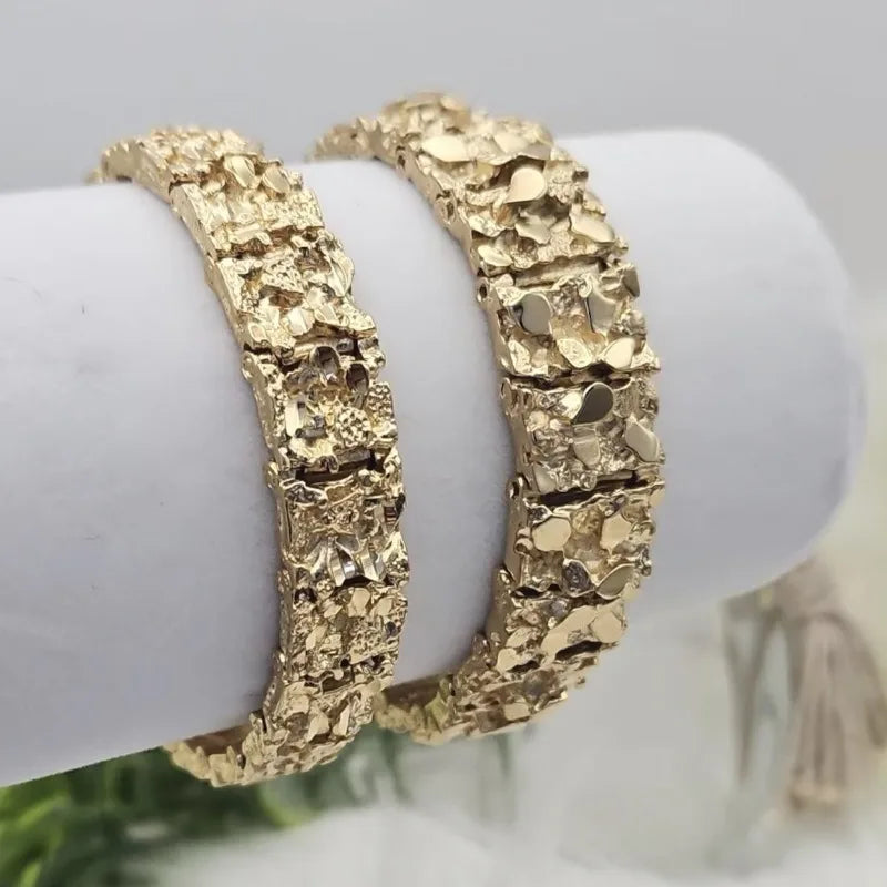 Heavy-duty Embossed Gravel-textured Wide Men's Bracelet, Light Luxury Business Golden-speckled Metallic Strap-style Bangle Qme