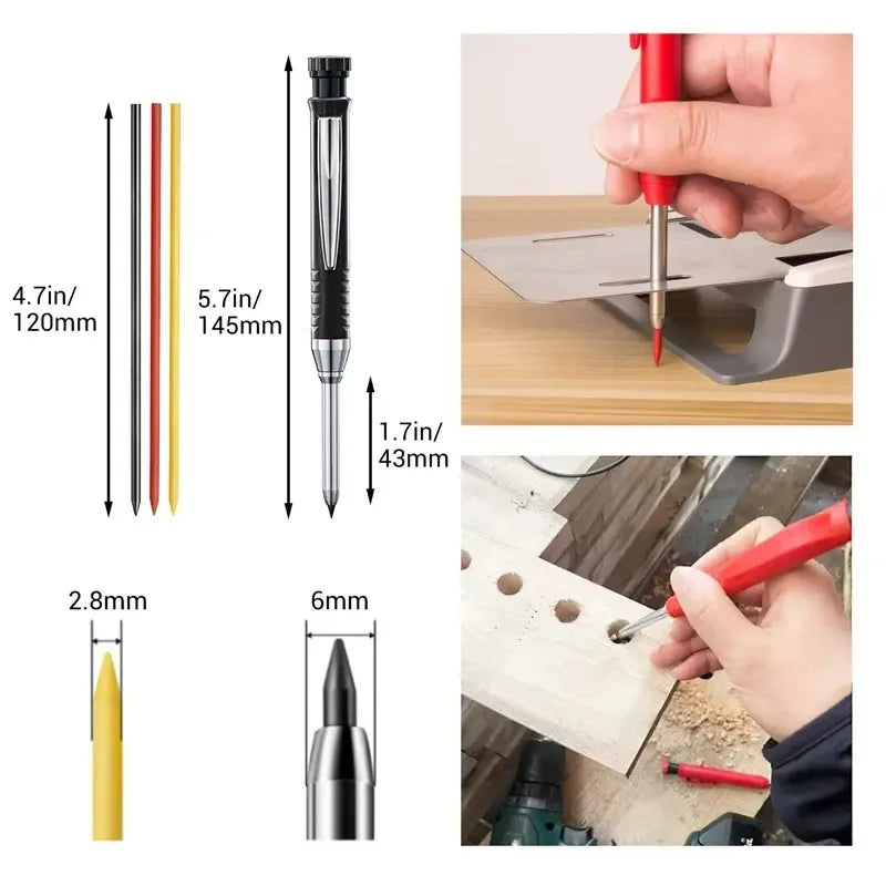 Carpenter Mechanical Pencil 2.8mm with Sharpener & Refills,for Woodworking Construction Long Head Carpenter Pencil Stationery Qme