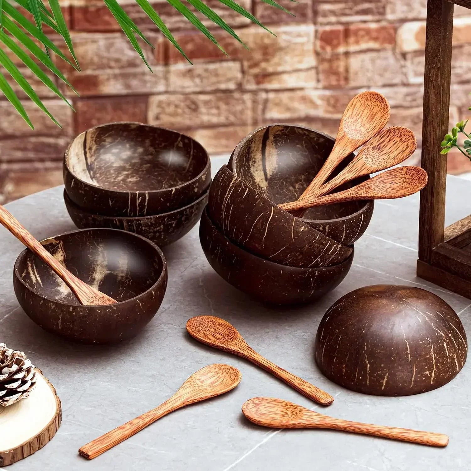 Natural Coconut Shell Bowl with Spoon Yogurt Bowl Wooden Bowl Polished Coconut Bowls Fruit Salad Dessert Wooden Spoon Sets Bow Qme