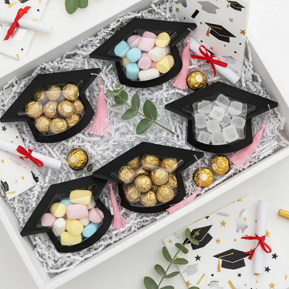 Graduation Cap Favor Boxes Candy DIY Graduate Decoration Box Ceremony Qme