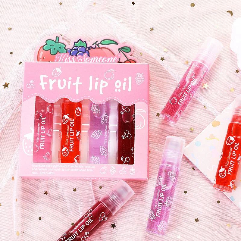 4pcs/1set of fruit ball lip oil,a kind of moisturizing lip balm liquid,to prevent the lips from drying up.It is for useHalloween Qme