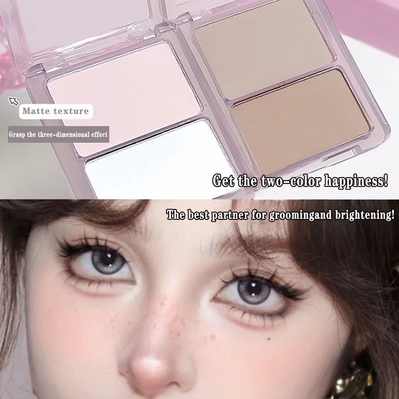 2-in-1 high-gloss contouring, two-tone matte facial brightening, three-dimensional shadow blush palette, Korean-style makeup Qme