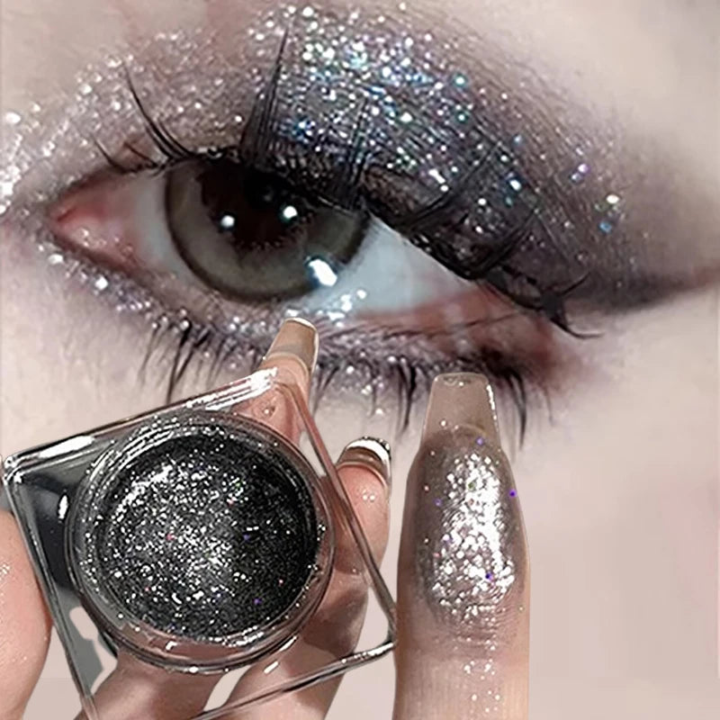 Glitter Punk Smoky Black Eyeshadow Gel Makeup Palette Metallic Dark Silver Wet Eyes Shadow Highlighter Pearl Pigments Cosmetics Qme