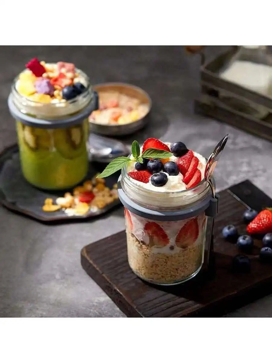 Overnight Oatmeal Container Lid Spoon Large Capacity Airtight Jar Qme