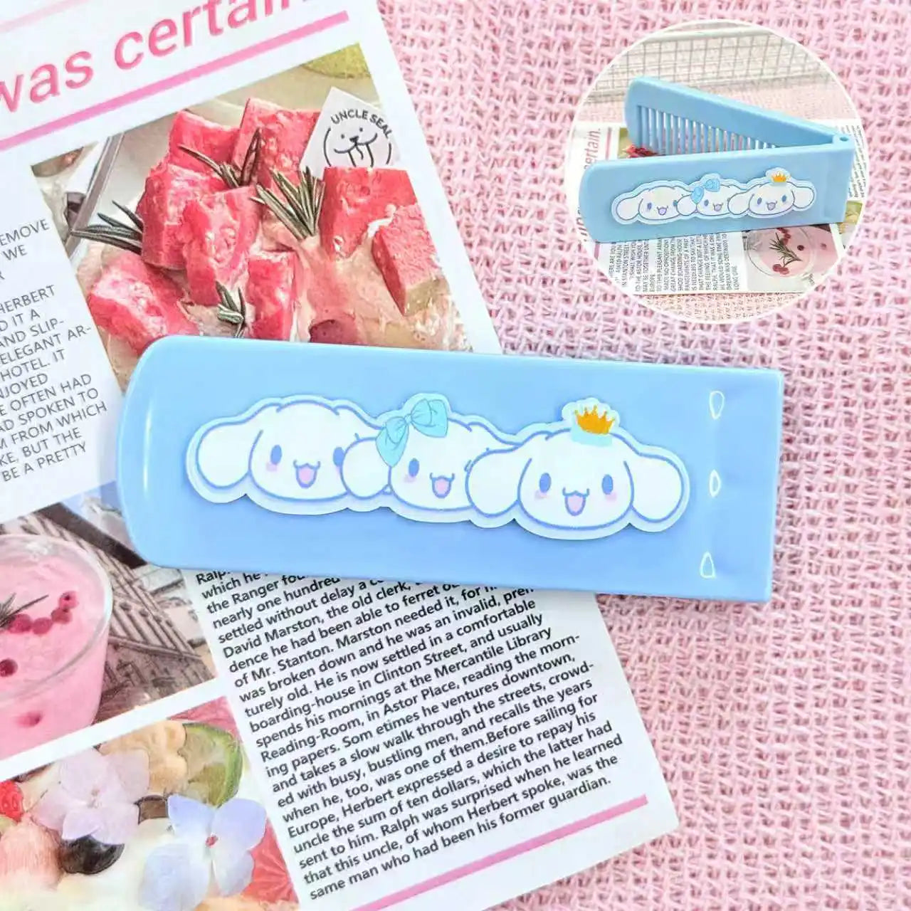 Cute Mini Hello Kitty Comb Cartoon-Style Folding Bangs Comb Portable Fine-Tooth Comb with Mirror Qme 3