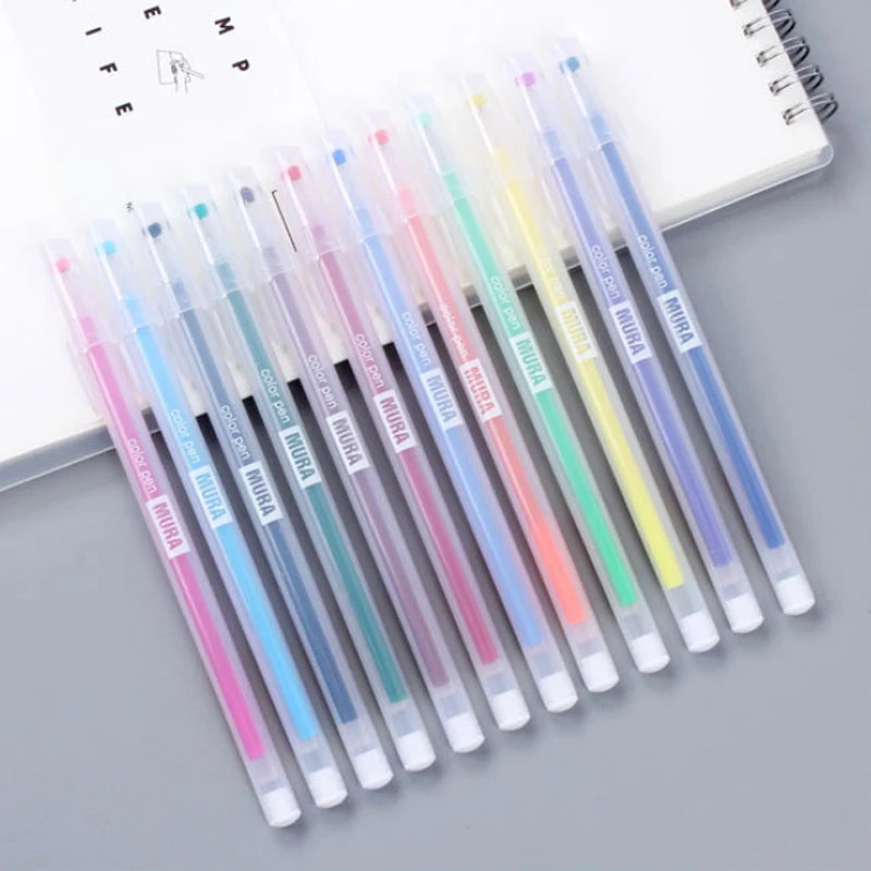 12-36 Pcs/Box Candy Color Gel Pen& Refill Set 0.5mm Kawaii for Multicolor Ballpoint Pen School Office Daily Writing Tools Qme