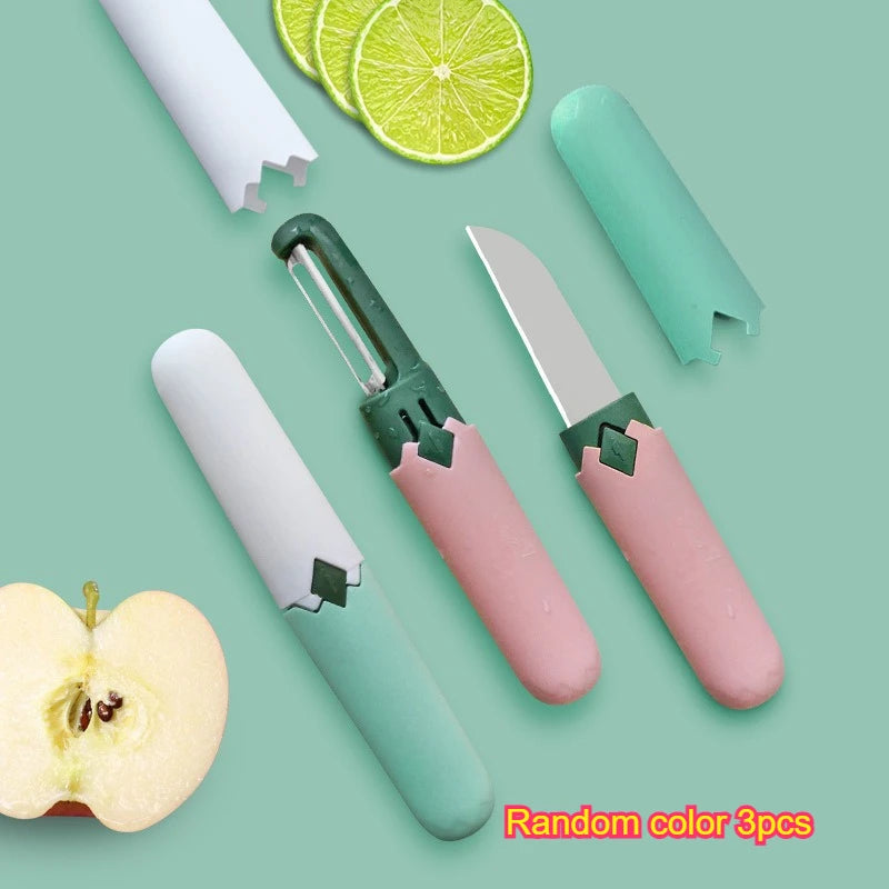 2-in-1 Multifunctional Peeler, Creative Fruit and Vegetable Dual-Use Peeler, Outdoor Portable Safety Cover Peeling Fruit Peeler Qme Random color 3pcs