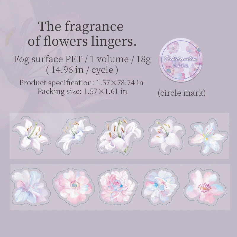 50mm*2m Flowers Plants PET Tapes Junk Journal Adhesiva Scrapbooking Sticker Planner Diary Collage Decoration Stationery Tape Qme D